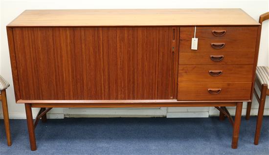 A Soborg Mobler Danish teak tambour sideboard, fitted five drawers W.152cm